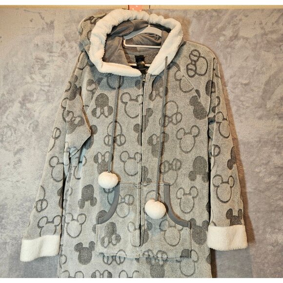Disney Other - Disney Mickey Mouse Hooded Womens Large One piece Pajamas Hood Ears Pom-Poms Zip